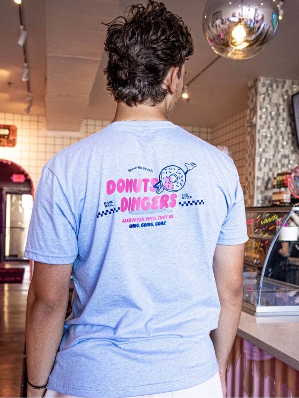 NWT Baseball Lifestyle 101 Adult Blue Graphic Tee Shirt Donuts & Dingers Size M